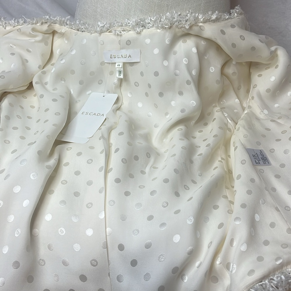 ESCADA VINTAGE COAT WHITE NAVY GROSGRAIN BOW TRIM VINTAGE 2002 WITH TAGS - Picture 9 of 16